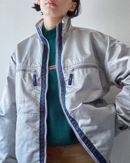 【SIZE M-L】90s-00s GAP Silver Nylon Multi-Pocket Utility Jacket
