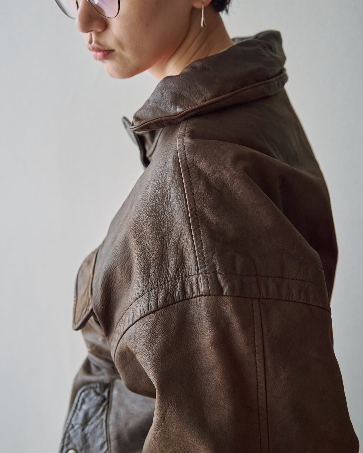 【SIZE S-M】80s Italian Leather Fireman  Hooded Jacket / Brown