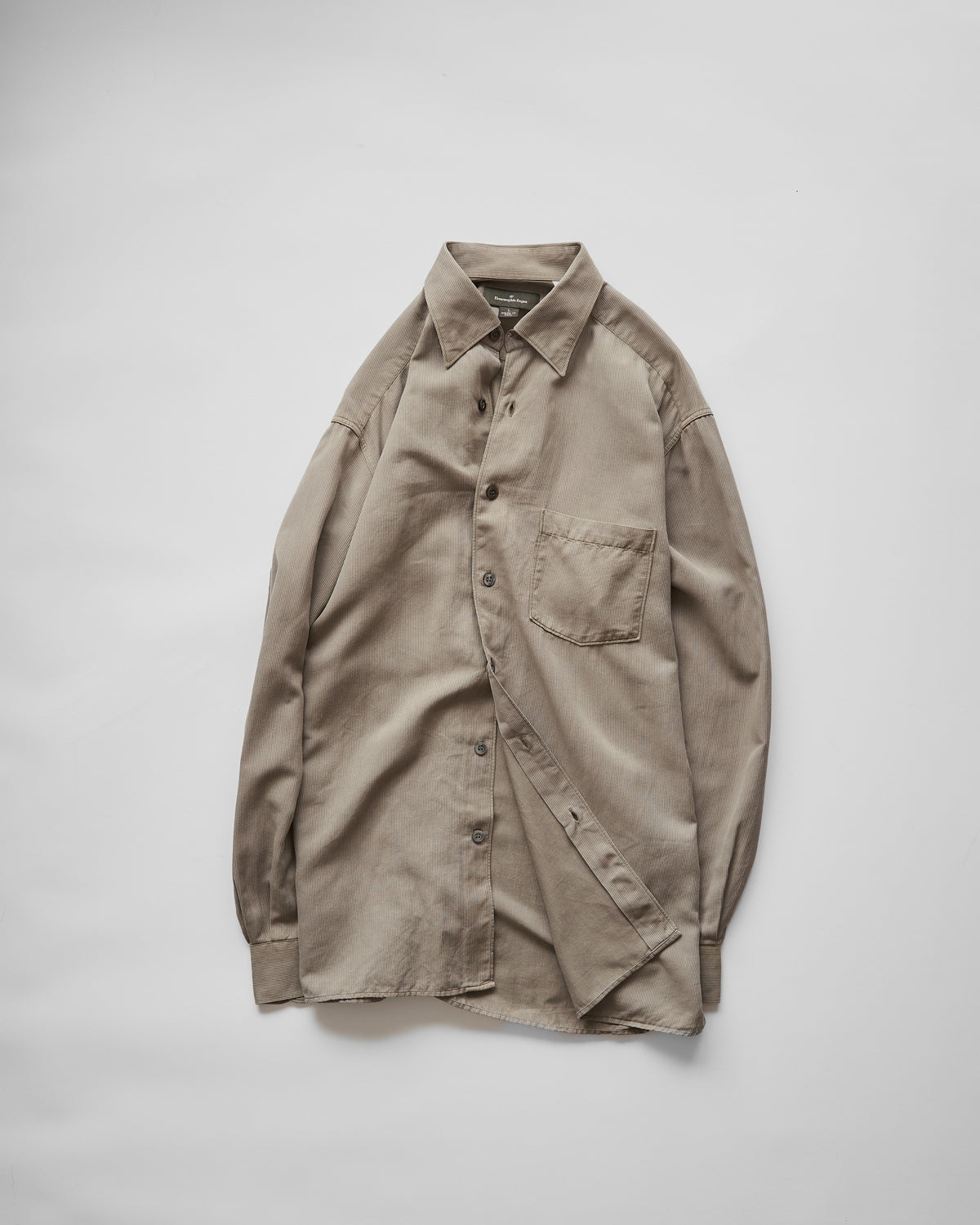 【SIZE L】-00s ERMENEGILDO ZEGNA Cotton Rayon Hairline-Striped Shirt / Beige