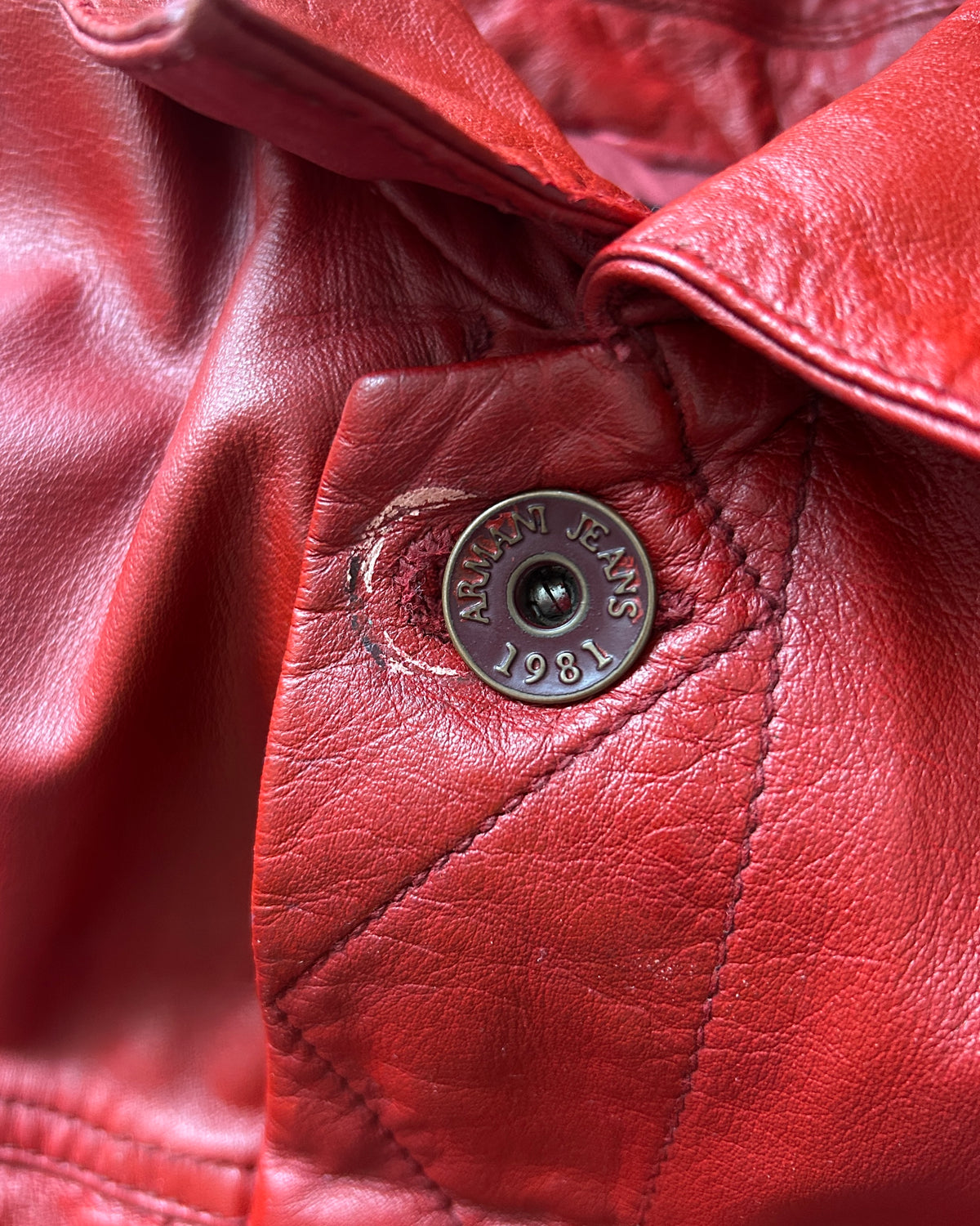 【SIZE S-M】2000s-2010s ARMANI JEANS Sheepskin Leather Trucker Jacket / Red