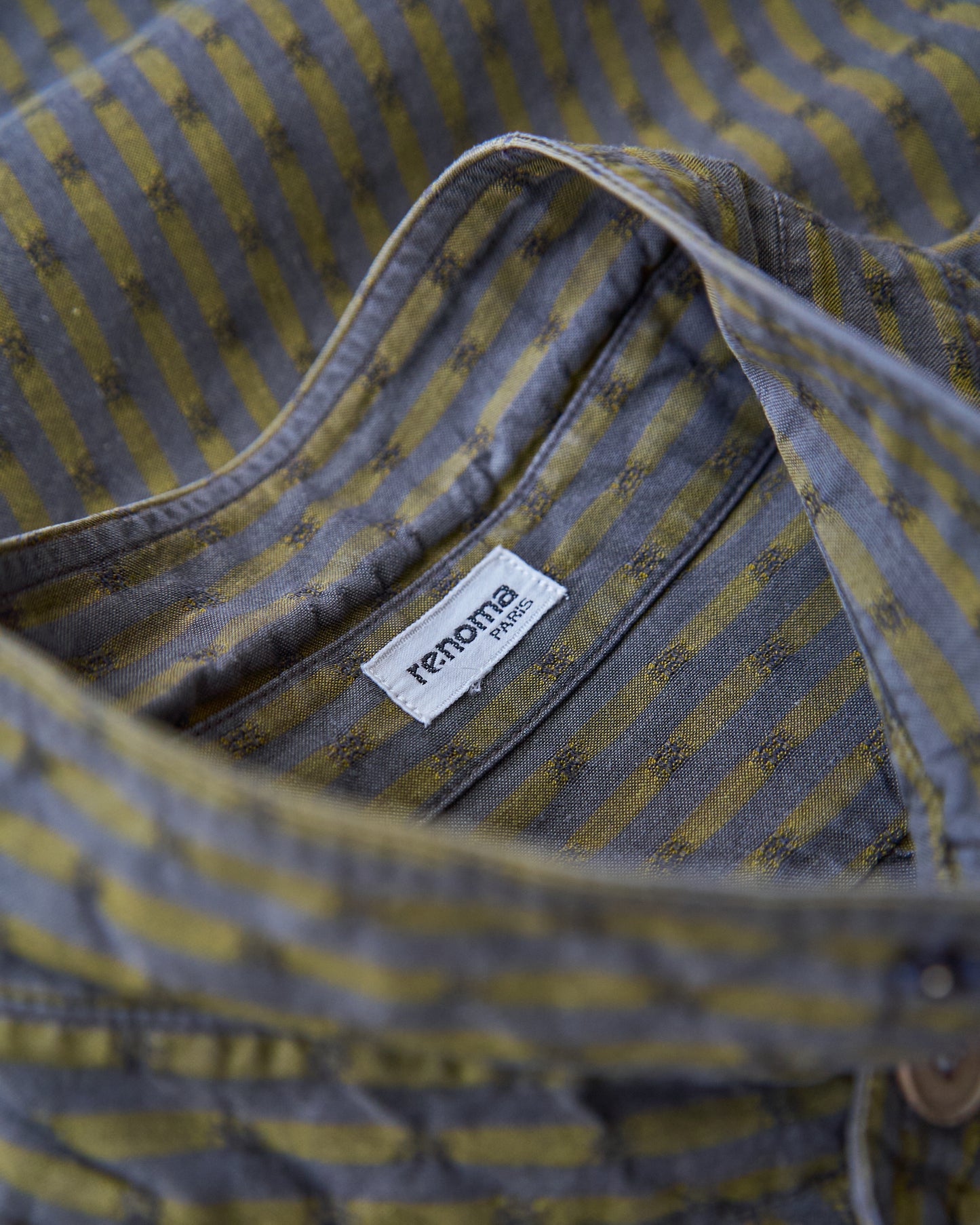 80-90s RENOMA PARIS Cotton Dobby-Striped Balloon Sleeve Shirt / Mustard Grey × Charcoal