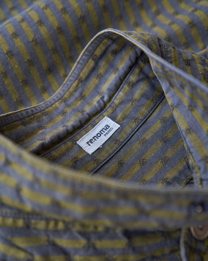 【Size S-M】80-90s RENOMA PARIS Cotton Dobby-Striped Balloon Sleeve Shirt / Mustard Grey × Charcoal