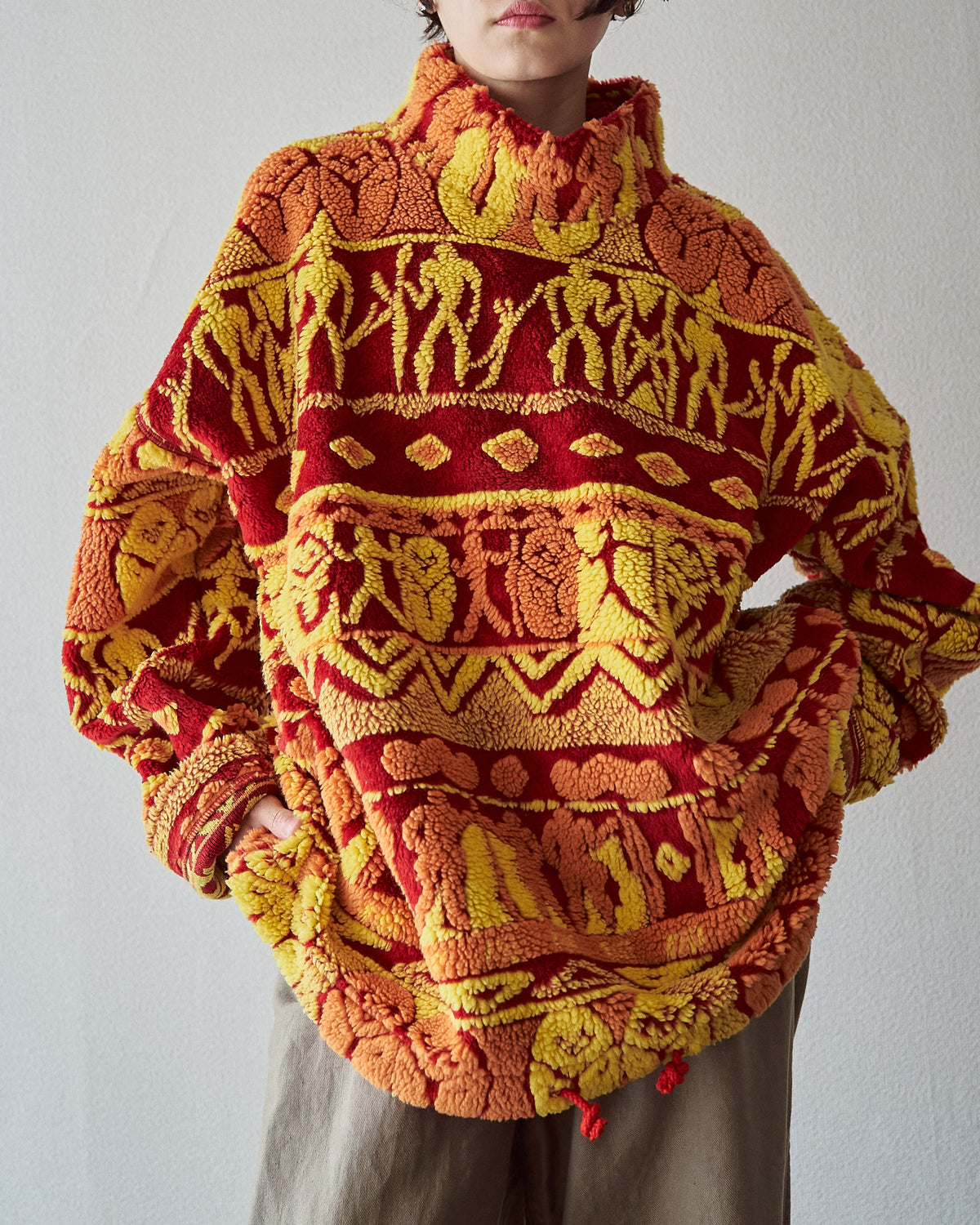 【SIZE L】90s DESCENTE Acrylic Jacquard Boa Tribal Pattern Pullover / Red
