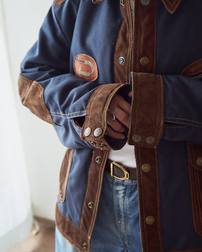 【SIZE L】90s DIESEL Cordura Nylon Suede Elbow-Patc Trucker Jacket / Black