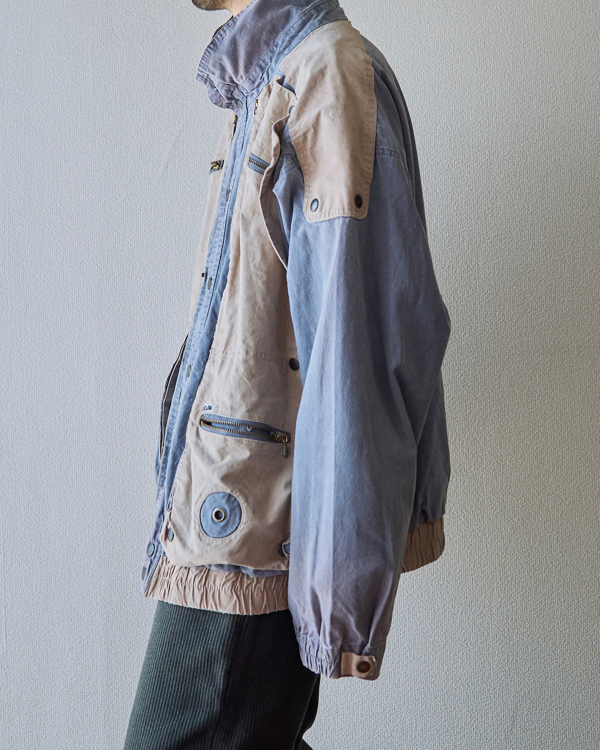 【SIZE M-L】80-90s FLASH Cotton Twill Detachable Multi-Pocket Bomber Jacket / Grey Beige