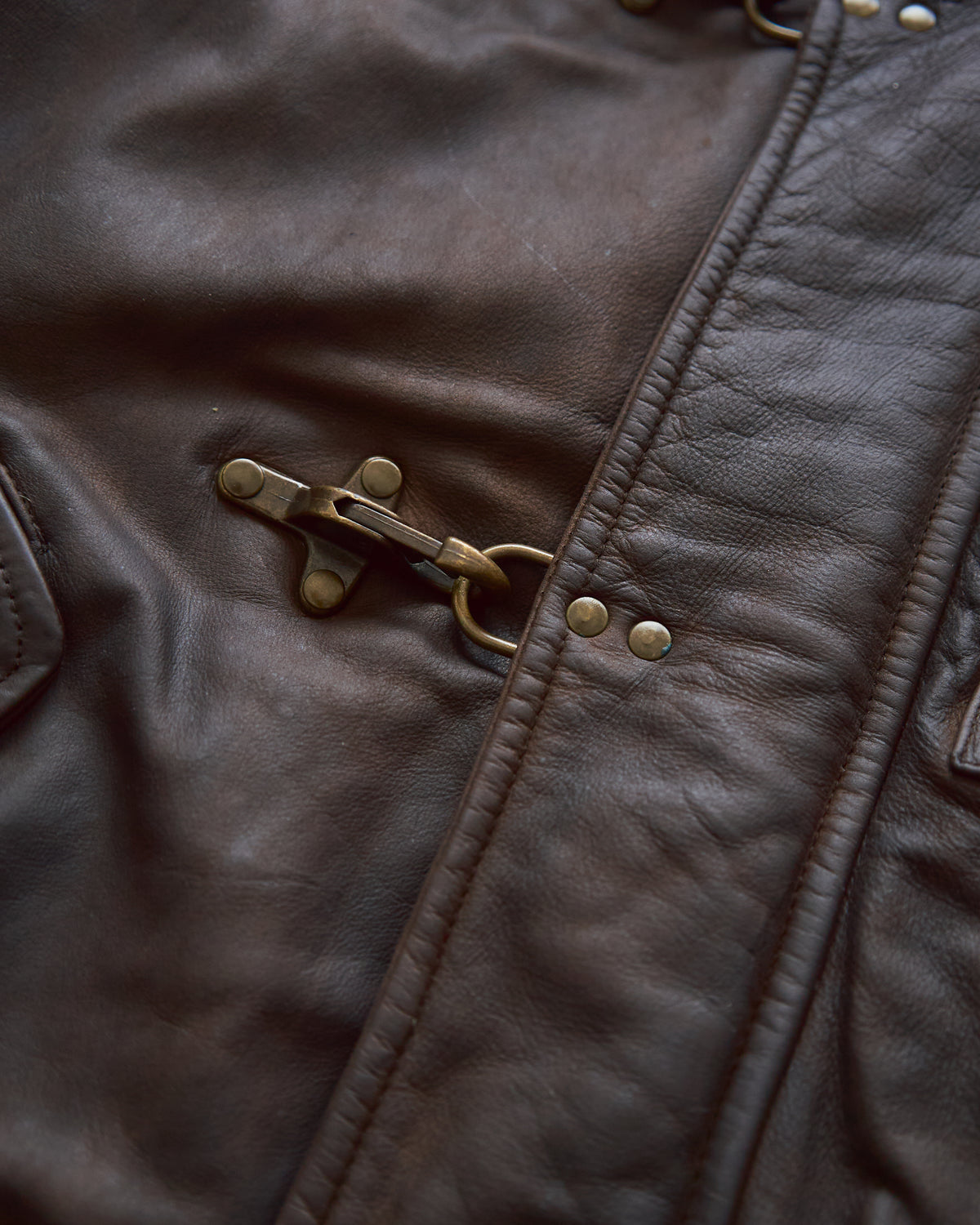 【SIZE S-M】80s Italian Leather Fireman  Hooded Jacket / Brown