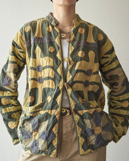 【SIZE S】Unknown Cotton Applique Patchwork Jacket / Olive & Mustard
