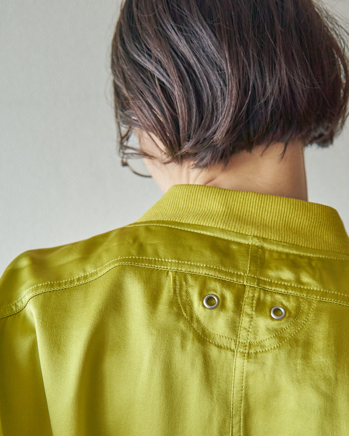 【SIZE S-M】2010s CHICO'S DESIGN Silk Satin MA-1 Bomber / Chartreuse Yellow
