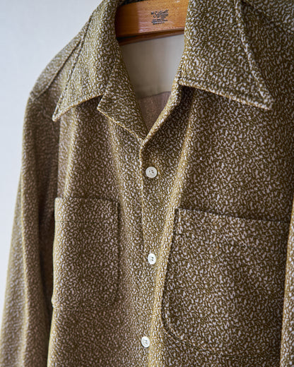 【SIZE M-L】70s Jacquard Knit Open Collar Shirt / Olive Ivory