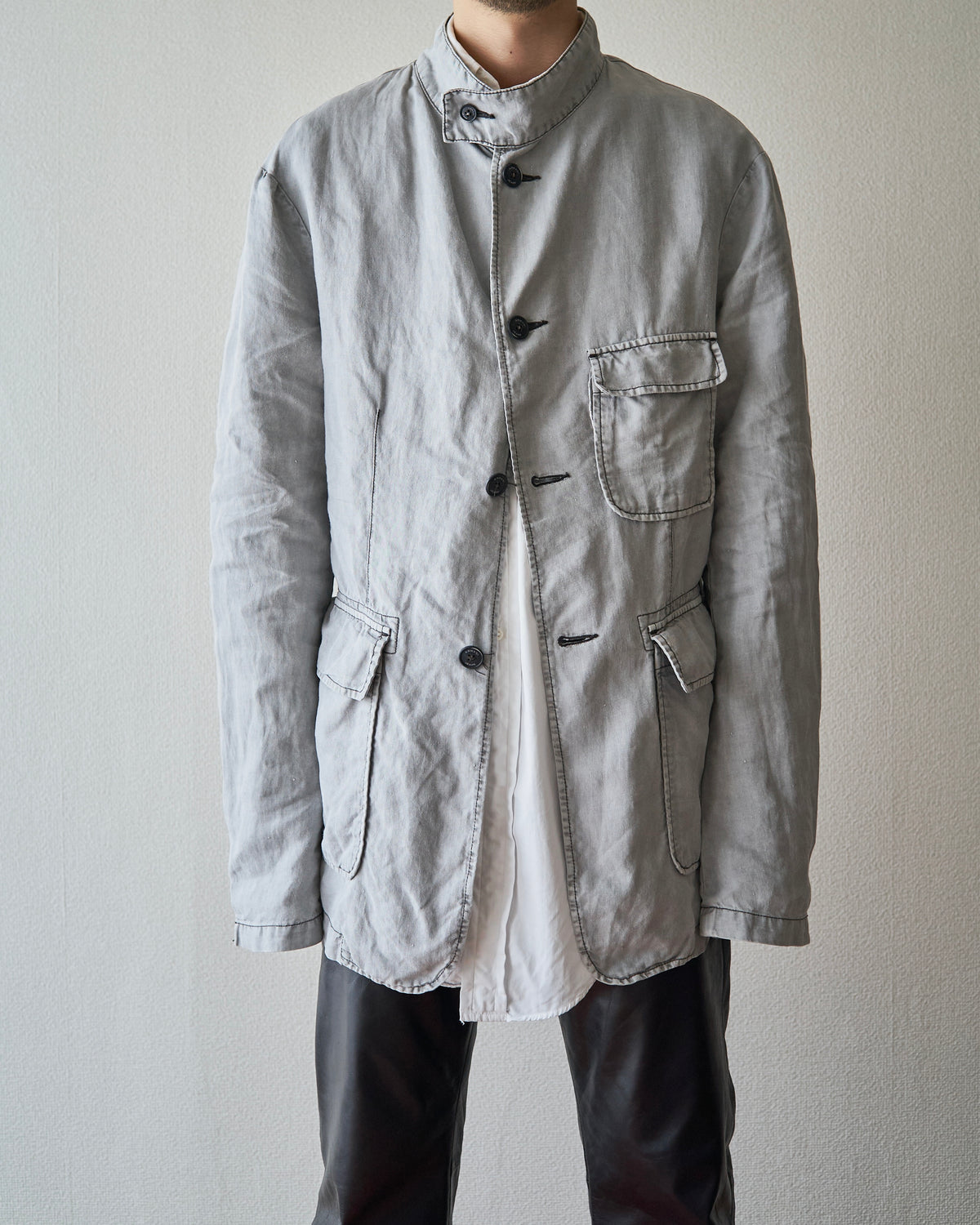 【SIZE : M-L】 ARMANI JEANS Garment-Dyed Linen Field Jacket / Light Grey