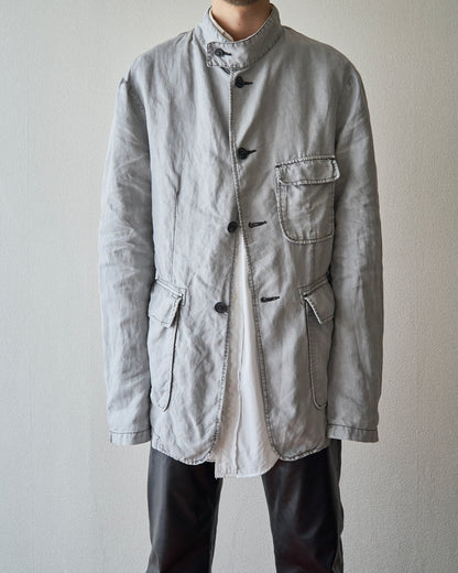 【SIZE : M-L】 ARMANI JEANS Garment-Dyed Linen Field Jacket / Light Grey