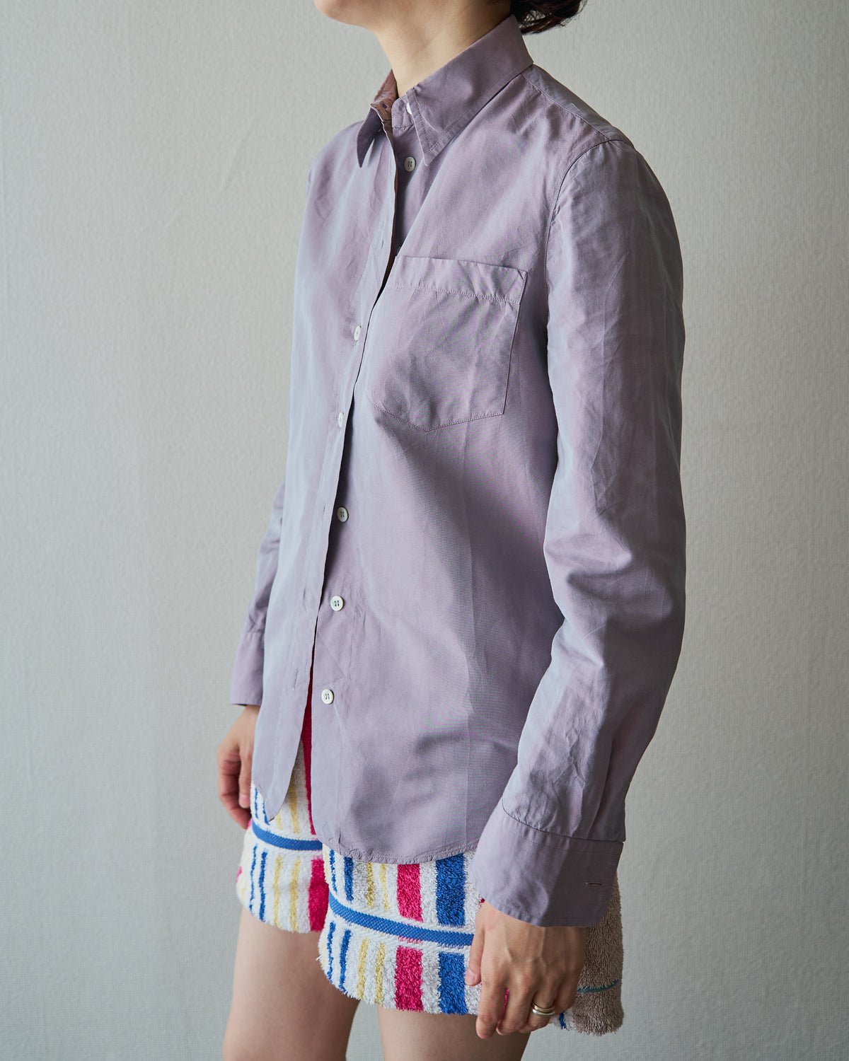 【SIZE S】90s GIORGIO ARMANI CLASSICO Cotton Silk Fabric TAMAMUSHI Shirt / Mauve Purple