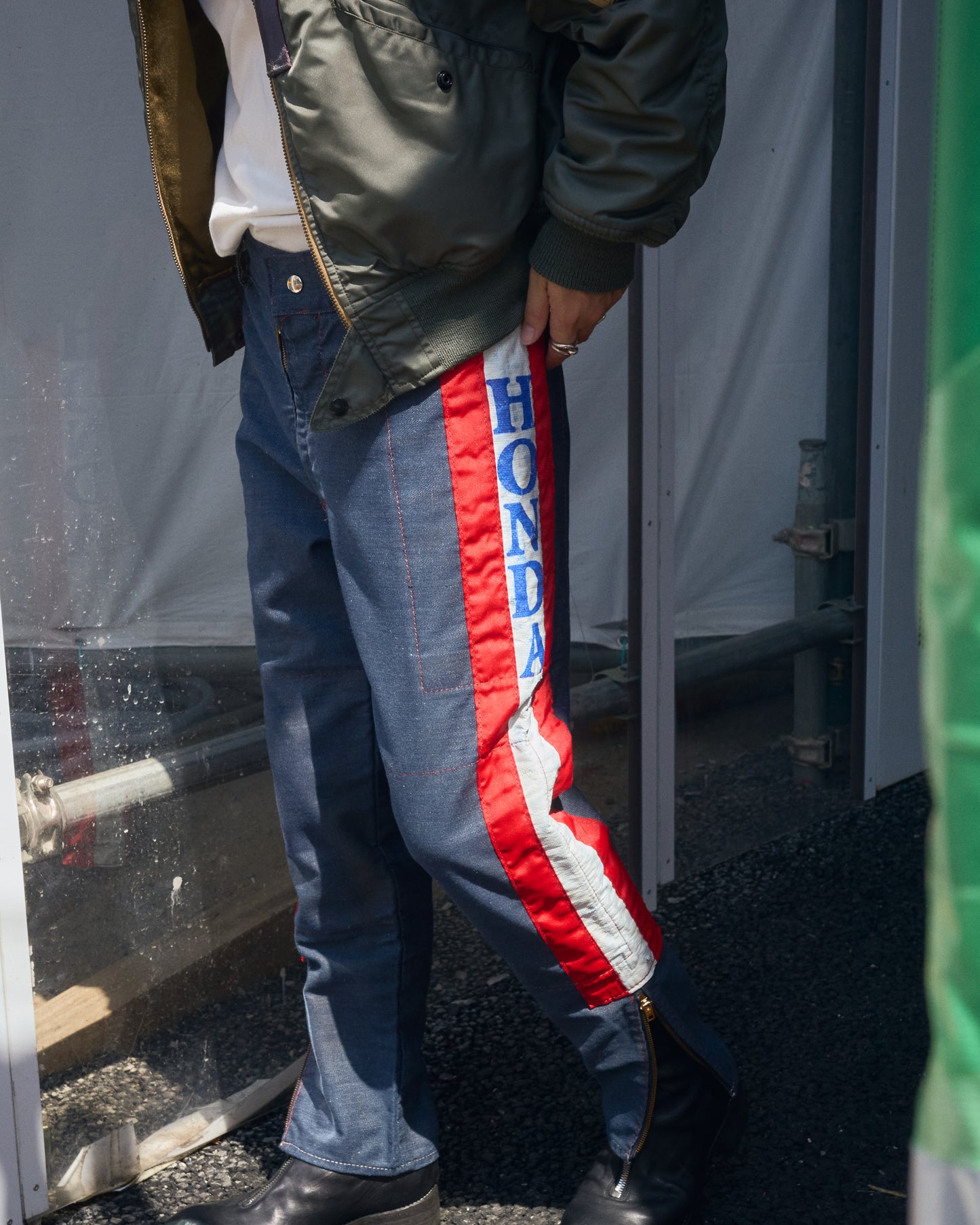 ~70s HONDA Motocross Racing Denim Pants / Painted Outseam Stripe