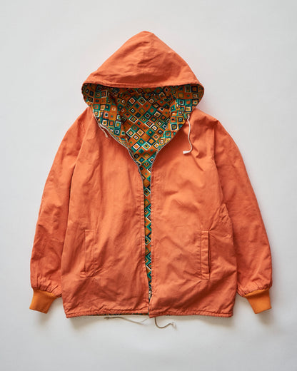 【SIZE S】70s Reversible Cotton Op-Art Geometric Print Ski Parka / Orange Multi