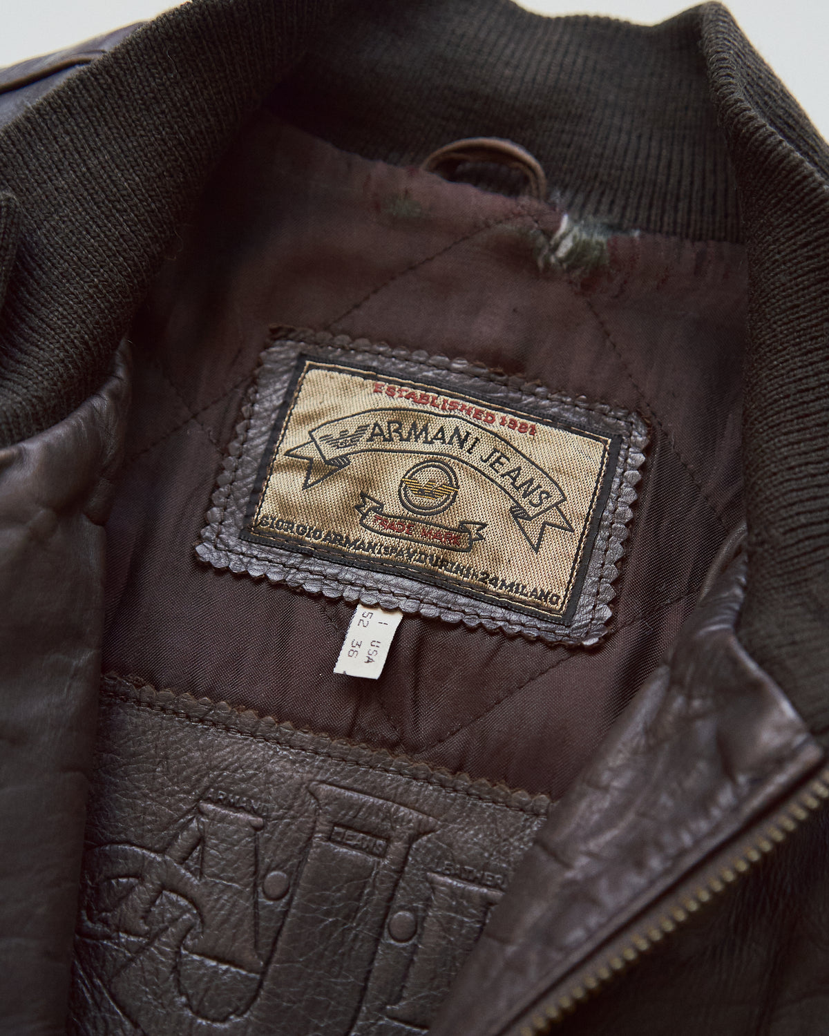 【SIZE L】-90s ARMANI JEANS  Leather Flight Bomber Jacket / Brown