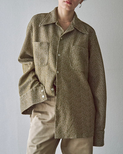 【SIZE M-L】70s Jacquard Knit Open Collar Shirt / Olive Ivory