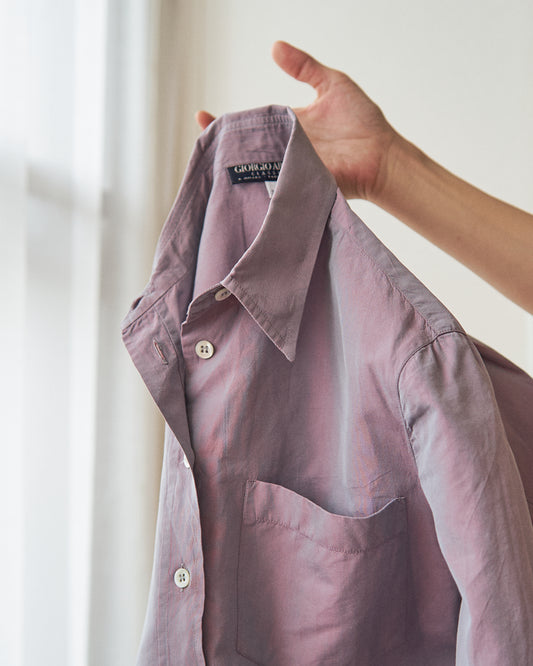 【SIZE S】90s GIORGIO ARMANI CLASSICO Cotton Silk Fabric TAMAMUSHI Shirt / Mauve Purple