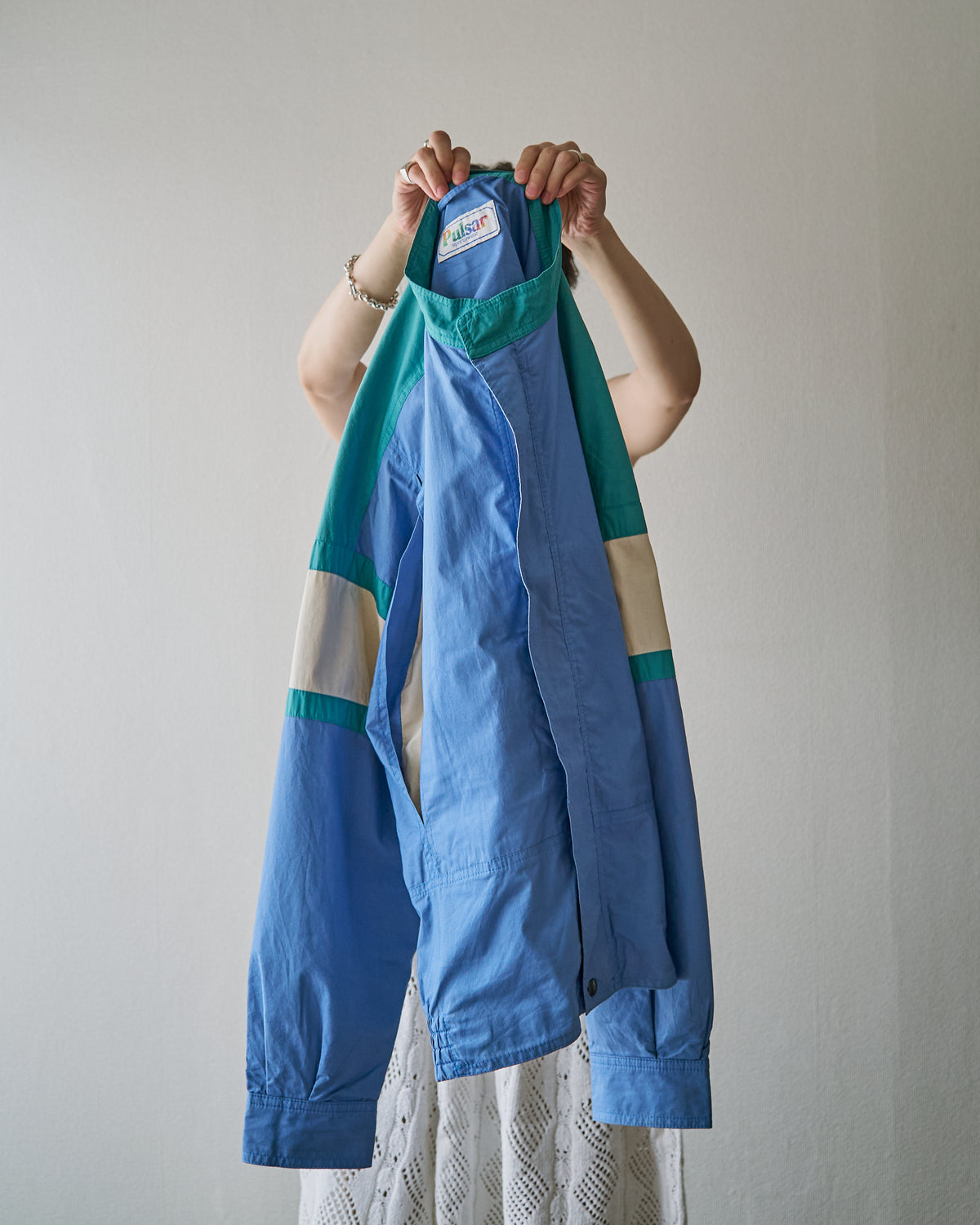 【SIZE M-L】80-90s PULSAR SPORTSWEAR Cotton Color-Block Sport Jacket / Cornflower Teal