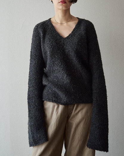 【SIZE S-M】J.CREW Bouclé Textured V-Neck Sweater / Black