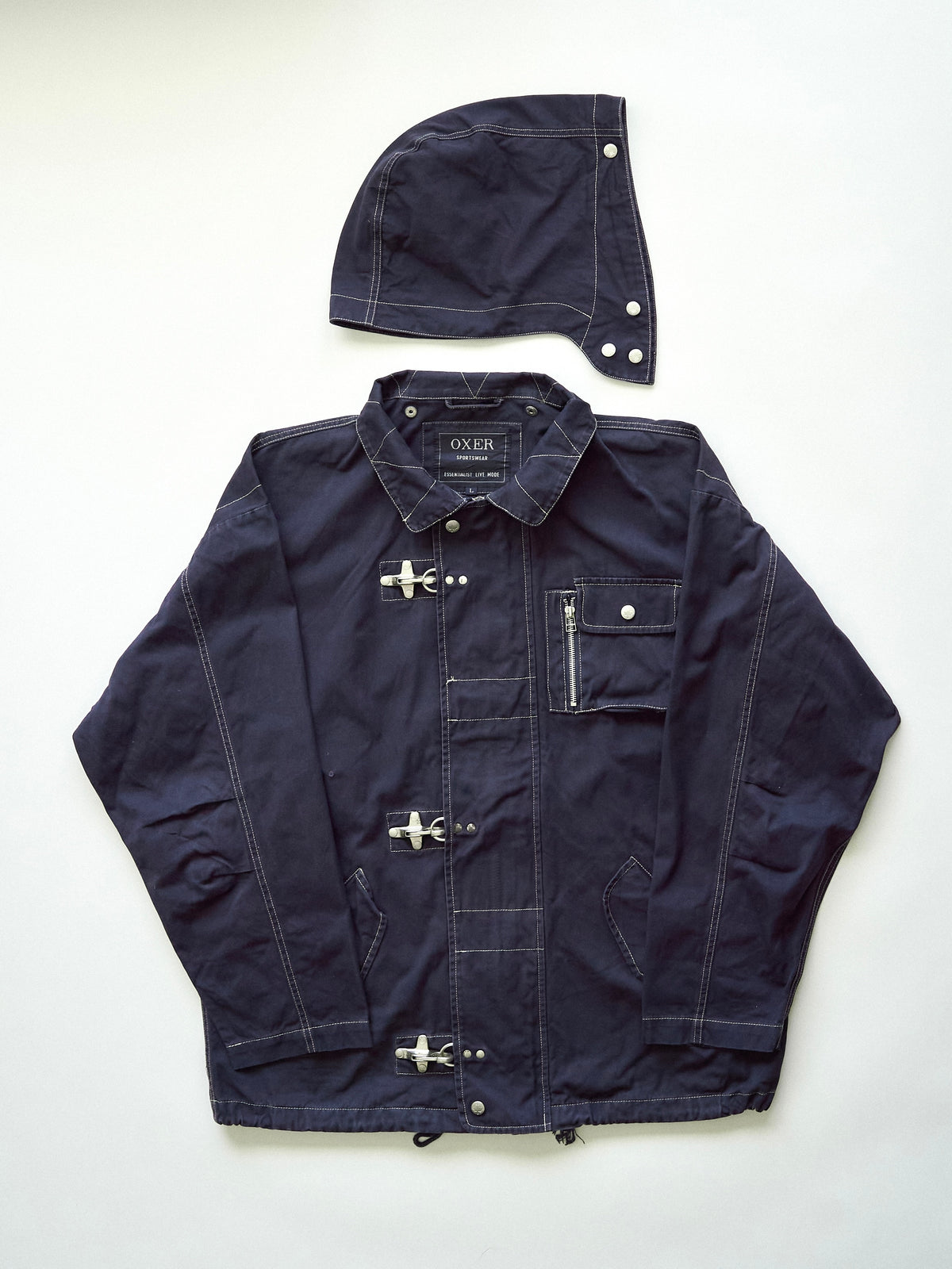 【SIZE L】OXER Cotton Detachable Hood Fireman-Hook  Coat / Navy