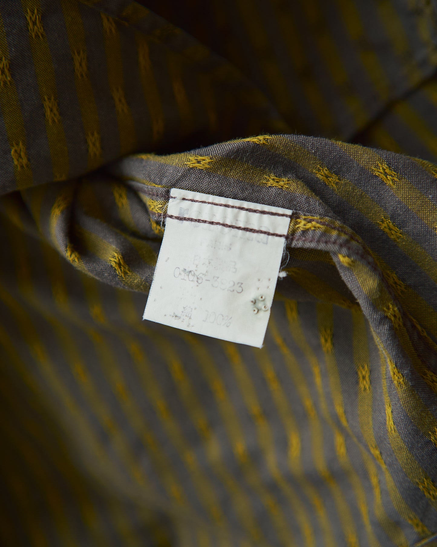 80-90s RENOMA PARIS Cotton Dobby-Striped Balloon Sleeve Shirt / Mustard Grey × Charcoal