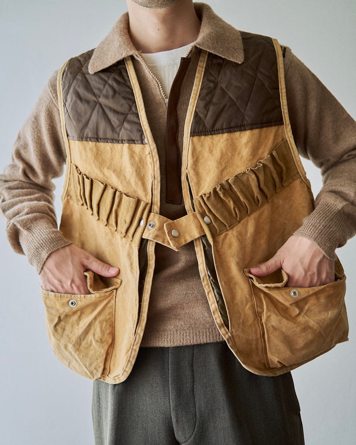 【SIZE M】70s US Cotton Duck Quilted-Yoke Hunting Vest / Tan