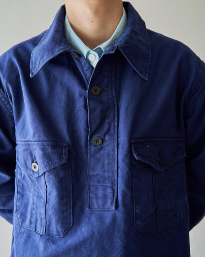 【SIZE M-L】70's Swedish Military Cotton Twill Pullover Shirt / Ink Blue