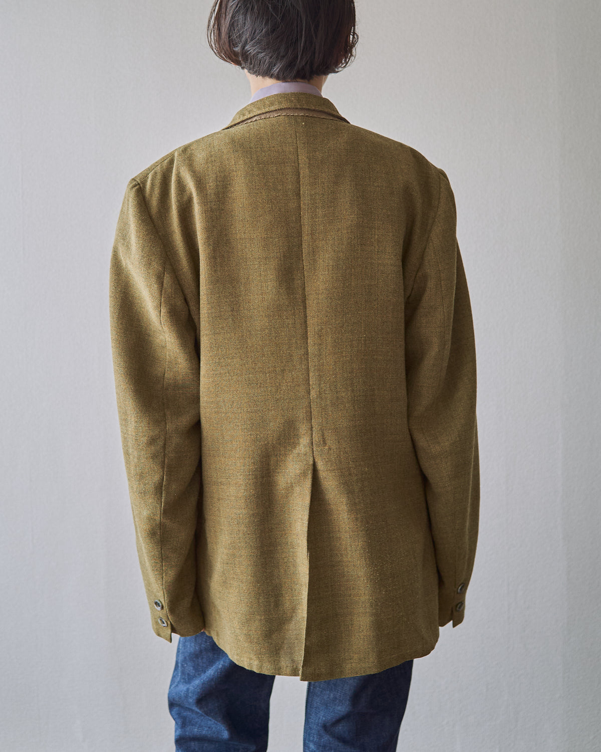 【SIZE M】70s Notch Lapel Double Breasted Tailored Jacket / Mustard Olive