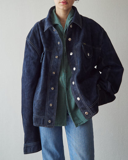 【SIZE L】90s-00s DIESEL Suede Reversible Trucker Jacket / Navy
