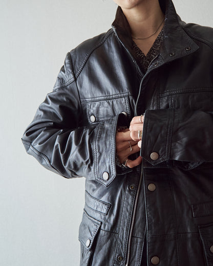 【SIZE L】00s-10s HUGO BOSS Lambskin Leather Utility Jacket/ Black