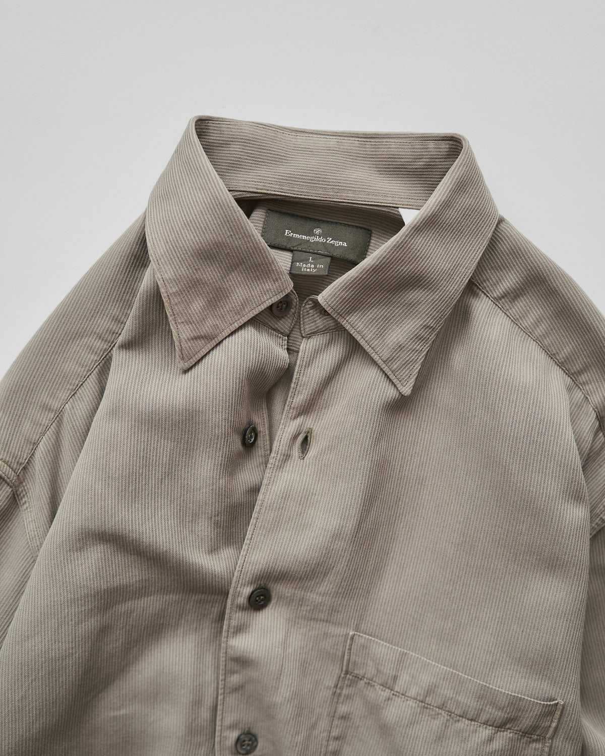 【SIZE L】-00s ERMENEGILDO ZEGNA Cotton Rayon Hairline-Striped Shirt / Beige
