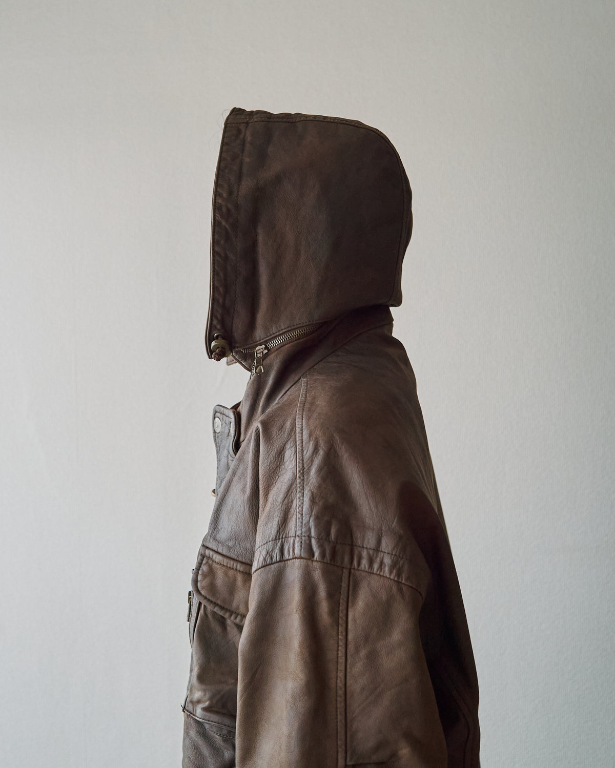 【SIZE S-M】80s Italian Leather Fireman  Hooded Jacket / Brown