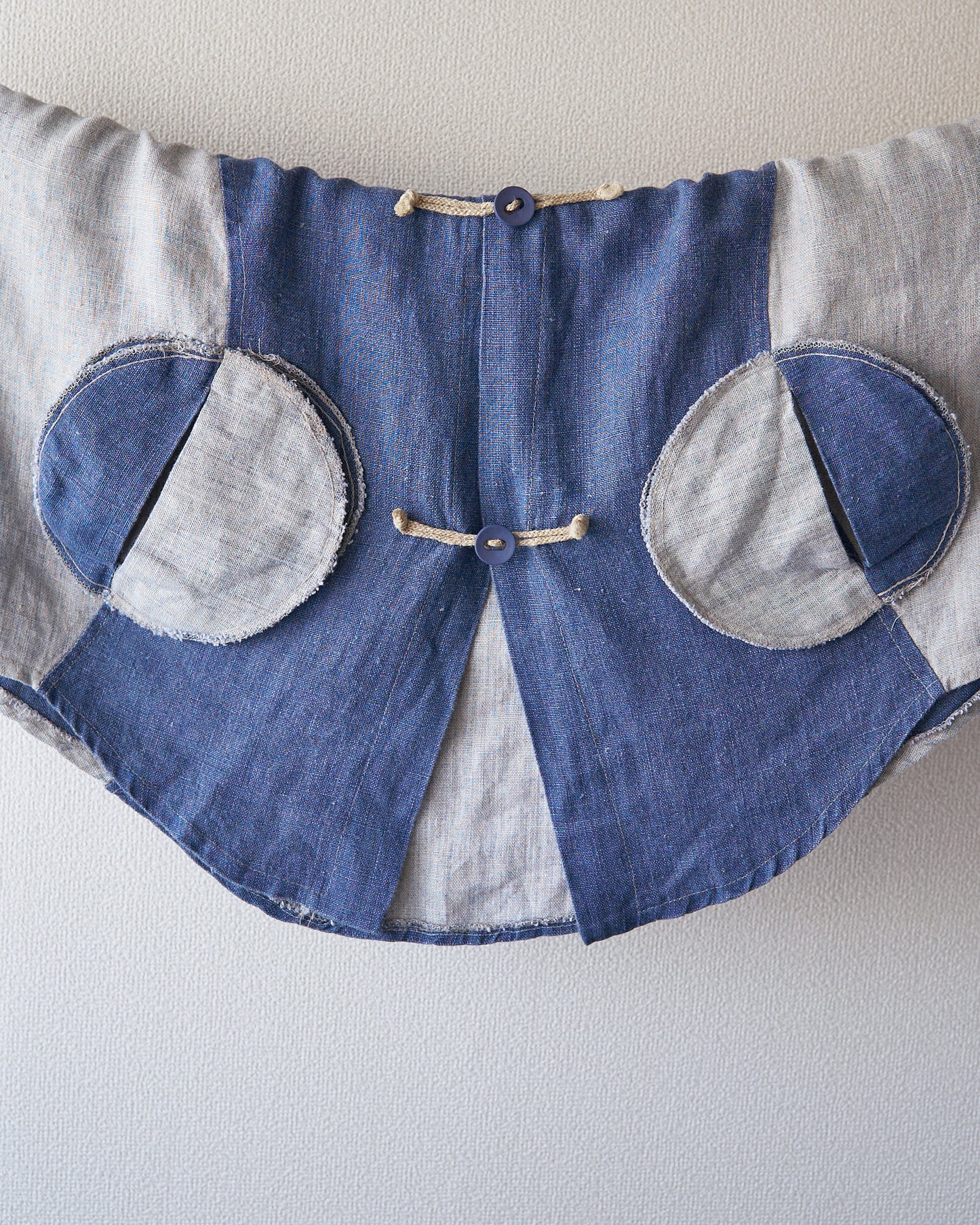 80-90s Circular Pocket Switching Linen Jacket / Blue × Gray