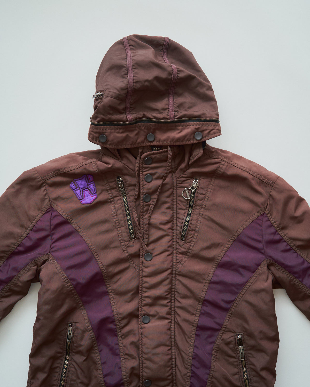【SIZE M-L】00s DIESEL Multi-Zip Curved Bomber Jacket / Brown Purple