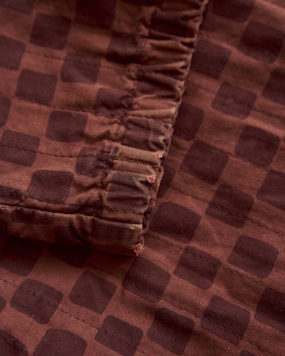 【M-L】90s MARIMEKKO Cotton Checkerboard Print Hooded Parka / Brown