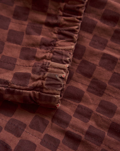 【M-L】90s MARIMEKKO Cotton Checkerboard Print Hooded Parka / Brown