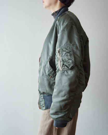 【SIZE S-M】70s CONCORD INDUSTRIES Reversible Nylon MA-1 Flight Jacket / Sage Green