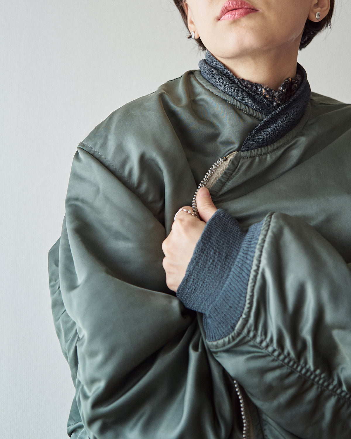 【SIZE S-M】70s CONCORD INDUSTRIES Reversible Nylon MA-1 Flight Jacket / Sage Green