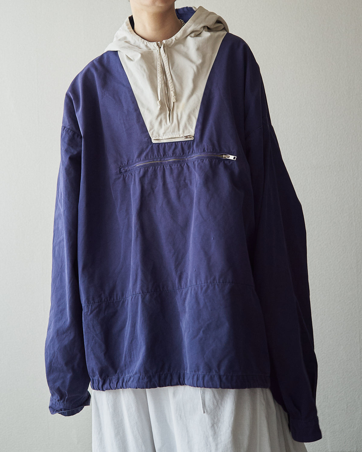 【SIZE XL】90's J.CREW Cotton Two-Tone Pullover Anorak / Navy x Ivory