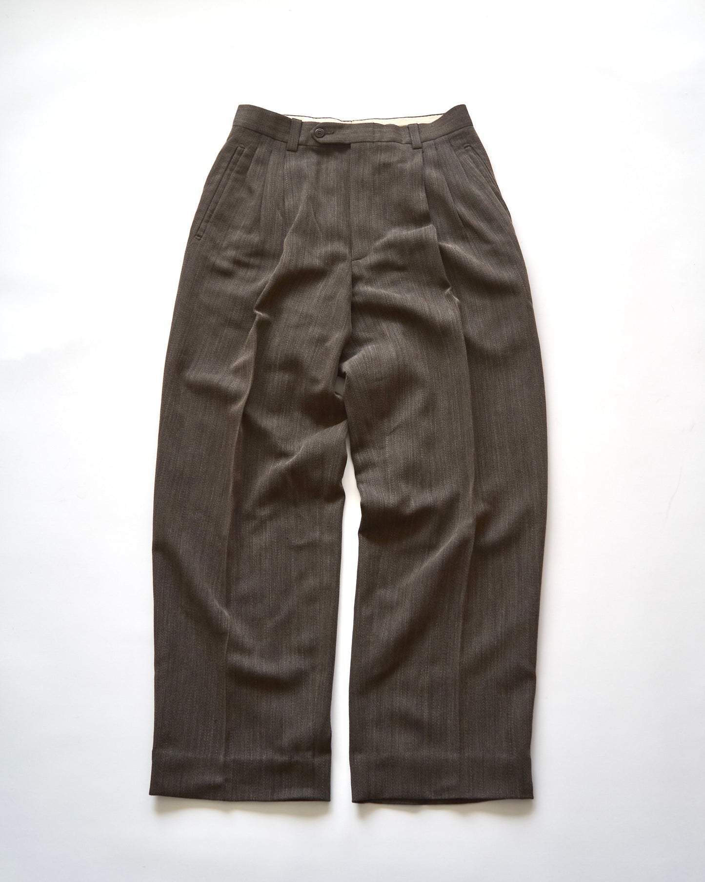 【Size S】 80-90s Italy Light Wool 3Tuck Summer Trousers / Brown
