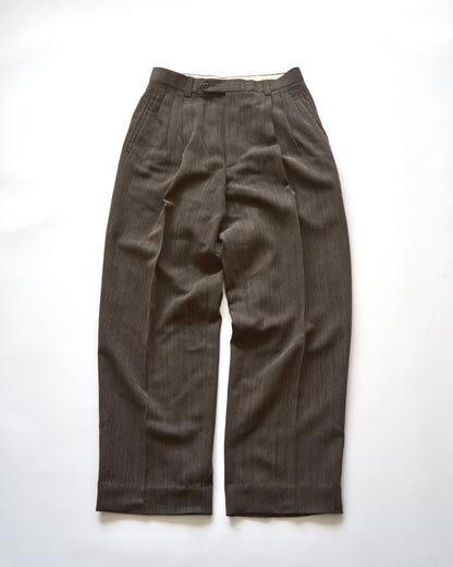 【Size S】 80-90s Italy Light Wool 3Tuck Summer Trousers / Brown