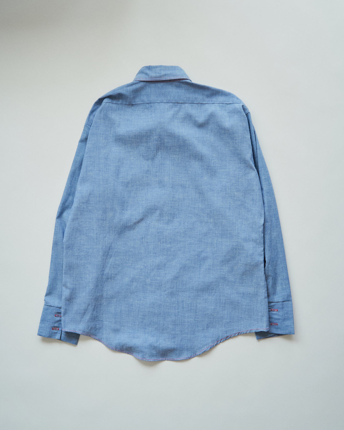 【SIZE M-L】70-80s HOUSE OF HANOVER Contrast-Stitch Poly-Cotton Western Chambray Shirt / Blue