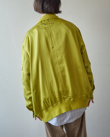 【SIZE S-M】2010s CHICO'S DESIGN Silk Satin MA-1 Bomber / Chartreuse Yellow