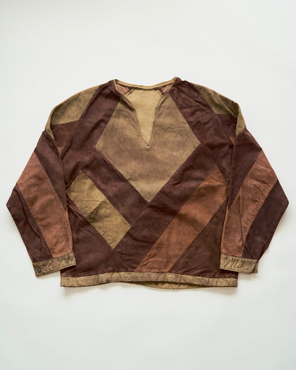 【SIZE S】70s Geometric Patchwork Suede Pullover / Tonal Brown