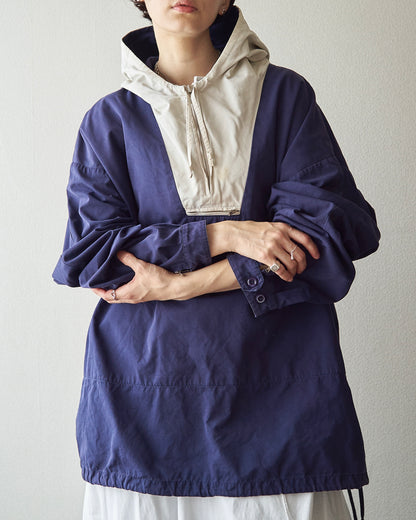 【SIZE XL】90's J.CREW Cotton Two-Tone Pullover Anorak / Navy x Ivory