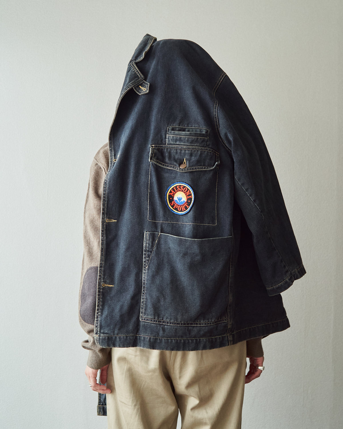 【SIZE L】-90s MISSONI SPORT Overdyed Denim Chore Coat / Black