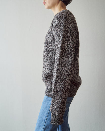 【SIZE S-M】90s agnès b. homme Melange Wool V-Neck Knit / Brown x Ecru