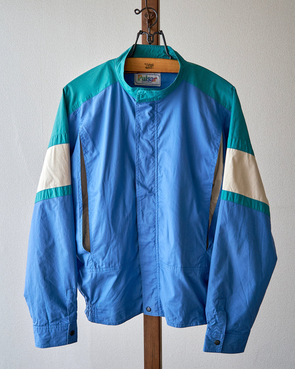 【SIZE M-L】80-90s PULSAR SPORTSWEAR Cotton Color-Block Sport Jacket / Cornflower Teal