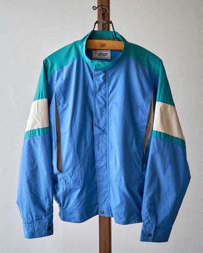 【SIZE M-L】80-90s PULSAR SPORTSWEAR Cotton Color-Block Sport Jacket / Cornflower Teal