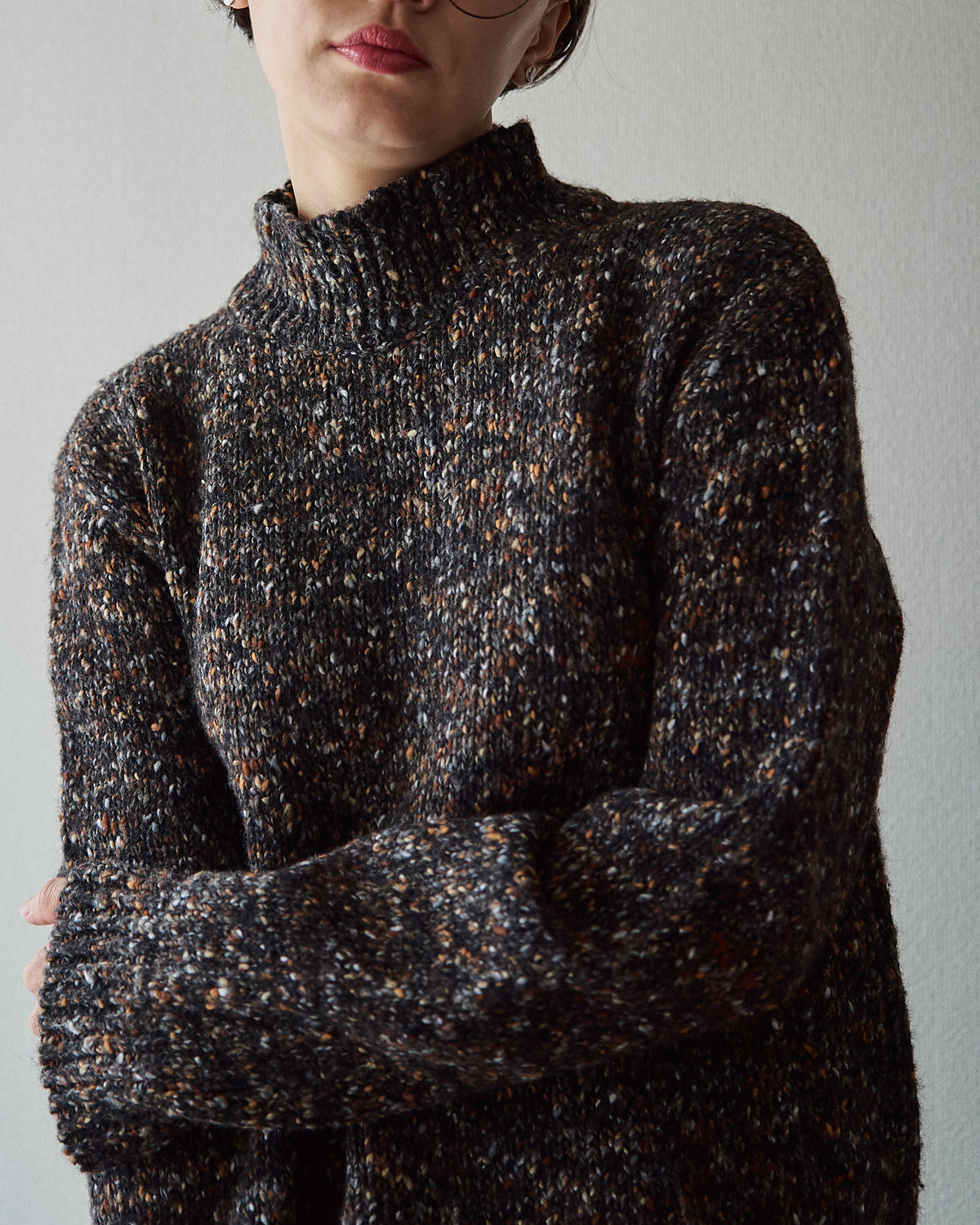 【SIZE S-M】90s agnès b. homme  Nep Melange Mock Neck Sweater / Charcoal